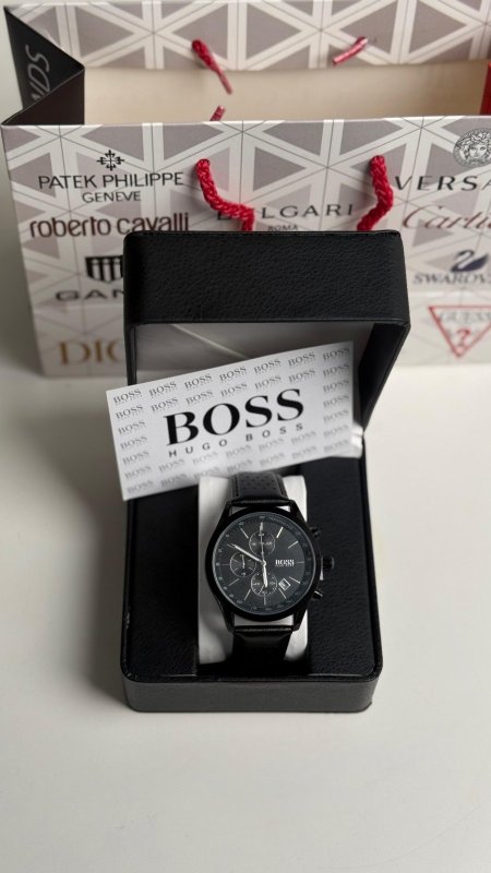 ساعة Hugo Boss - قشاط جلد اسود / اطار اسود